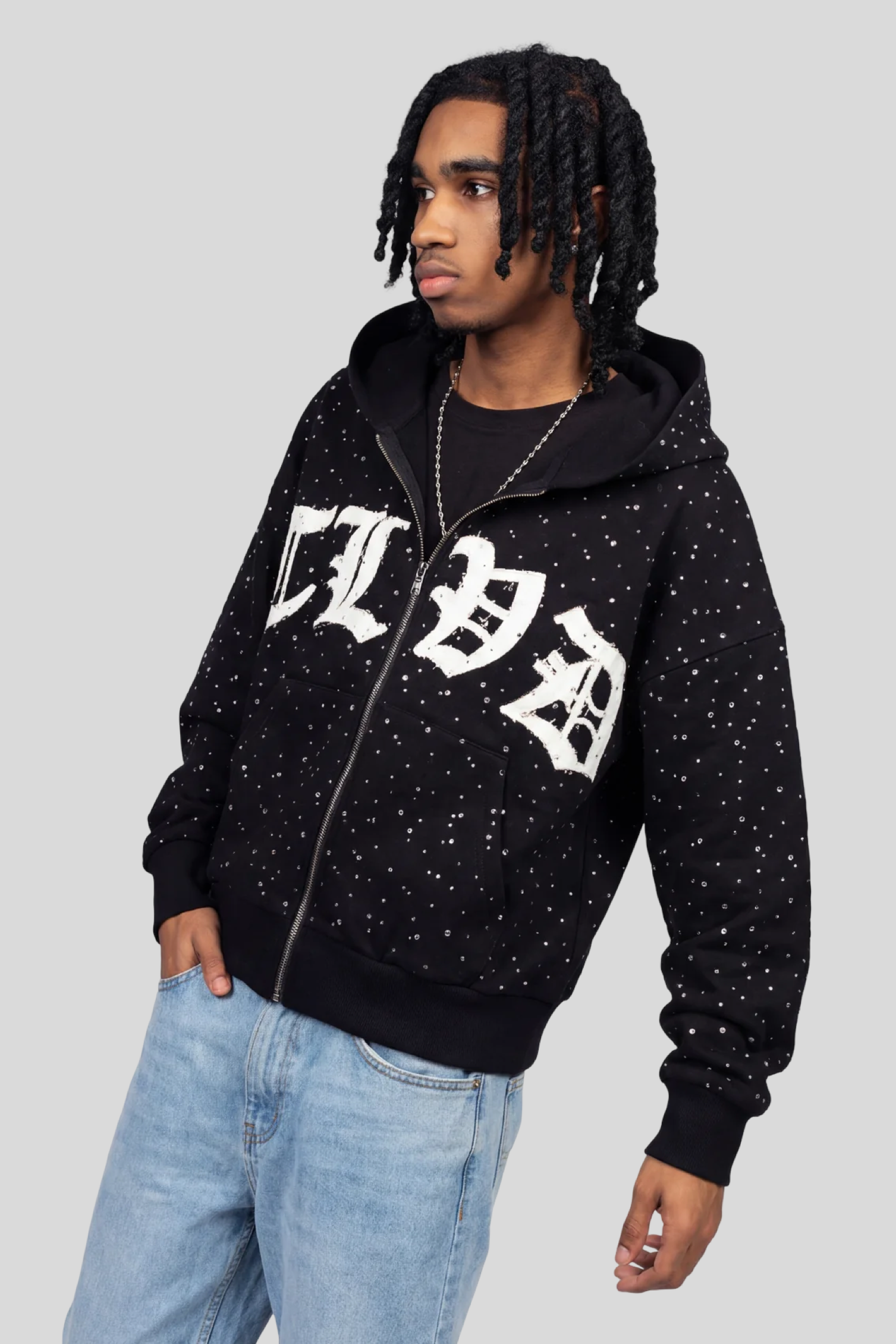 RHINESTONE ZIP HOODIE