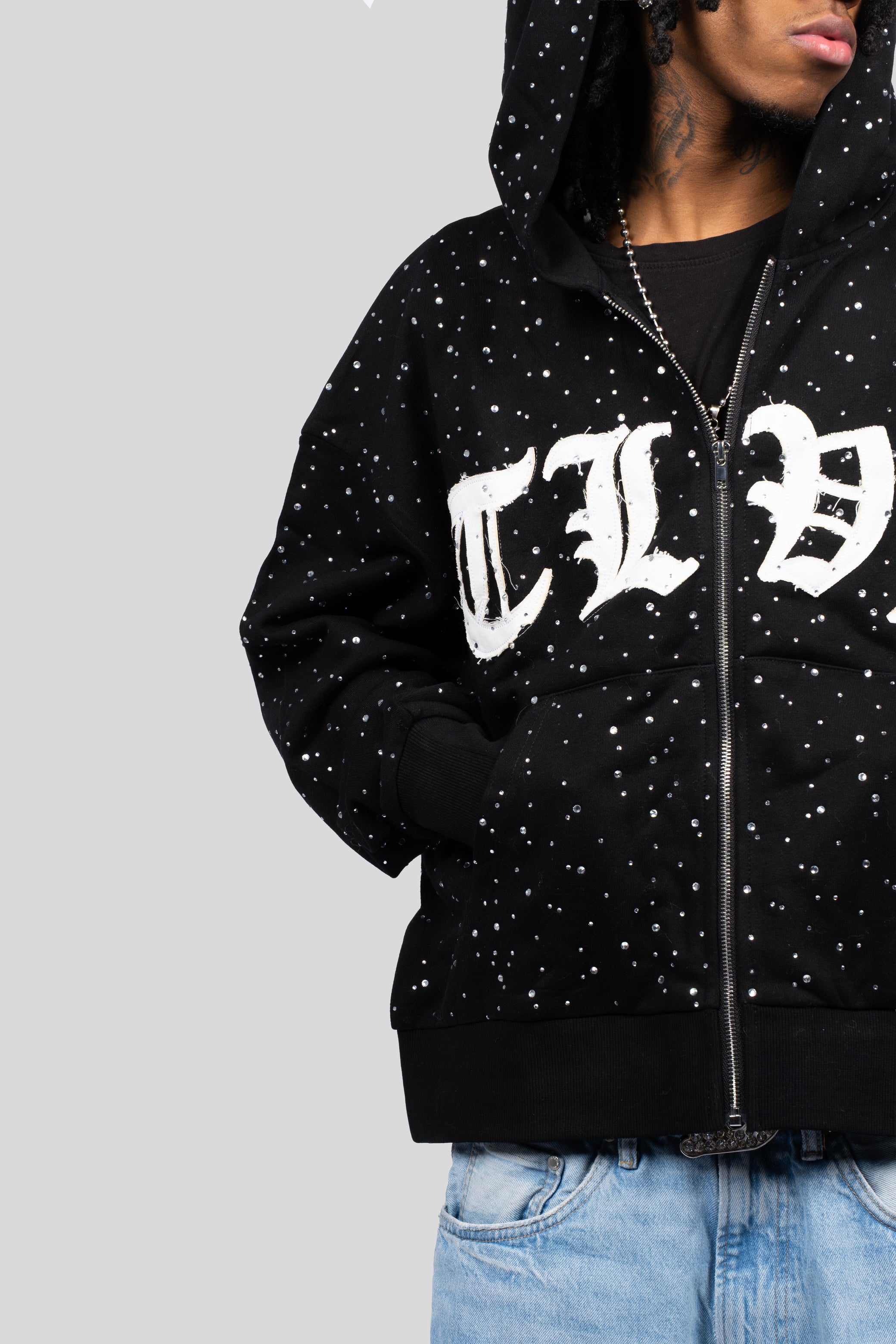 RHINESTONE ZIP HOODIE