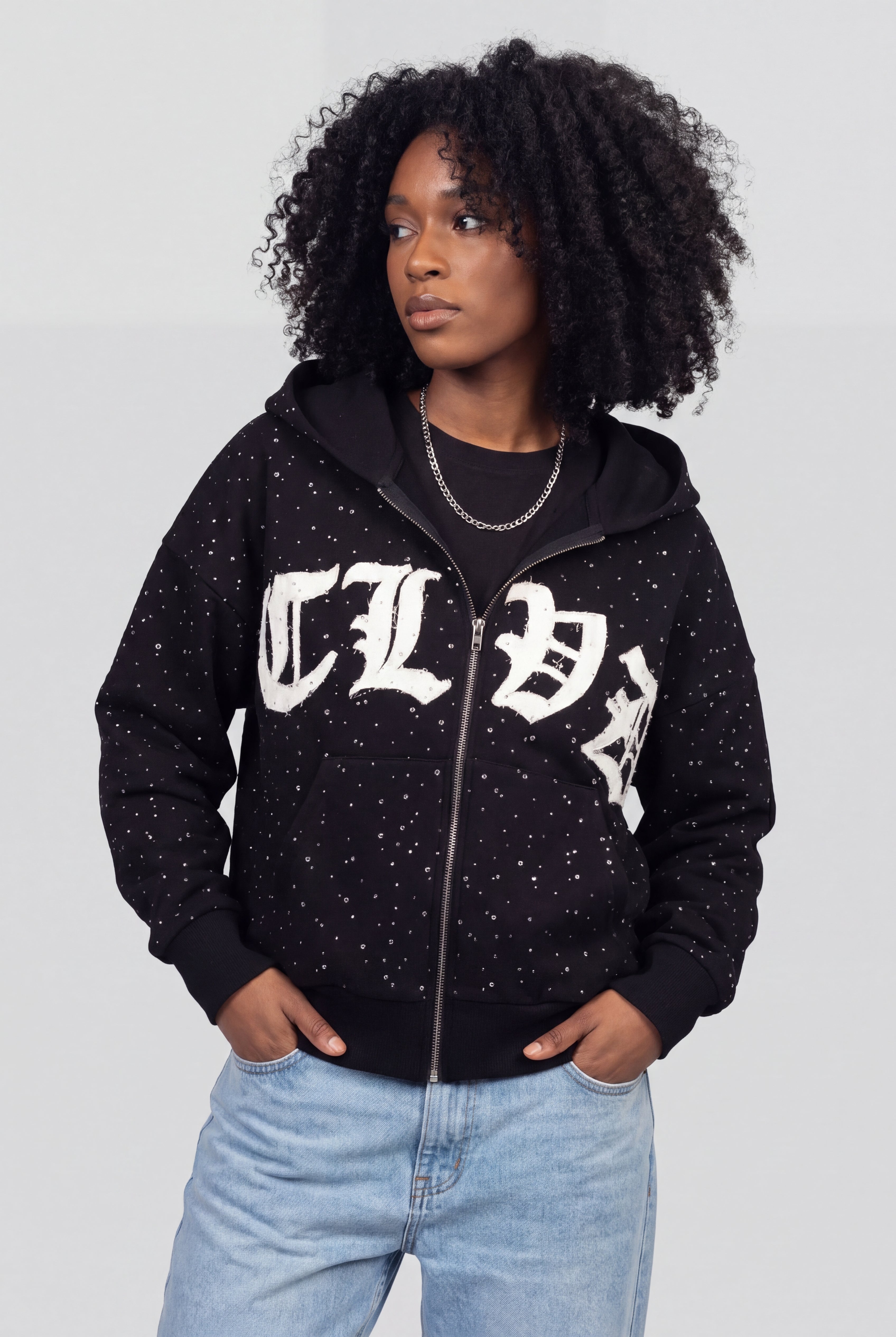 【専用】Jent Louis Rhinestone T-Shirt黒白2枚セット RHINESTONE ZIP HOODIE | Timeloop Visionz