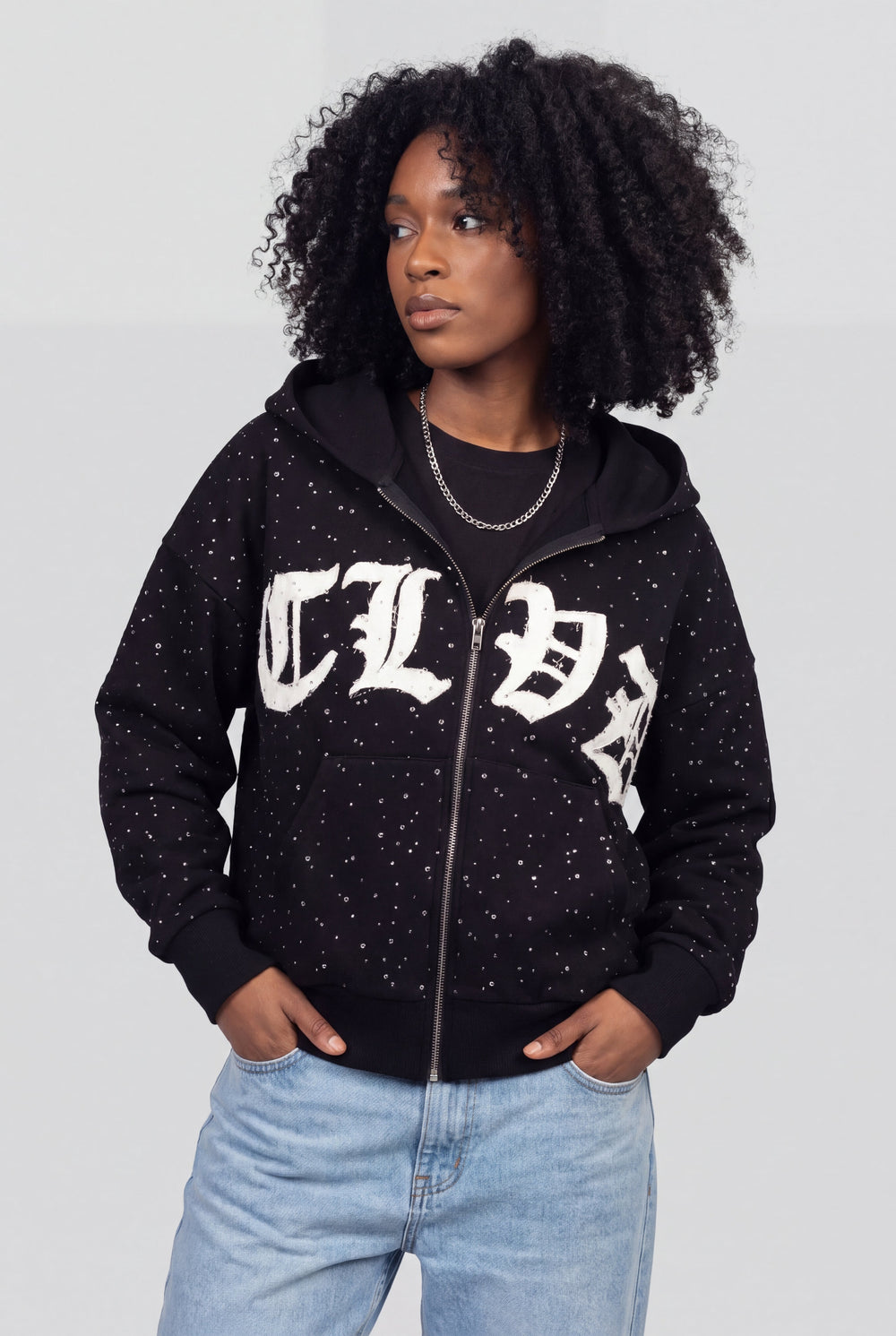 RHINESTONE ZIP HOODIE