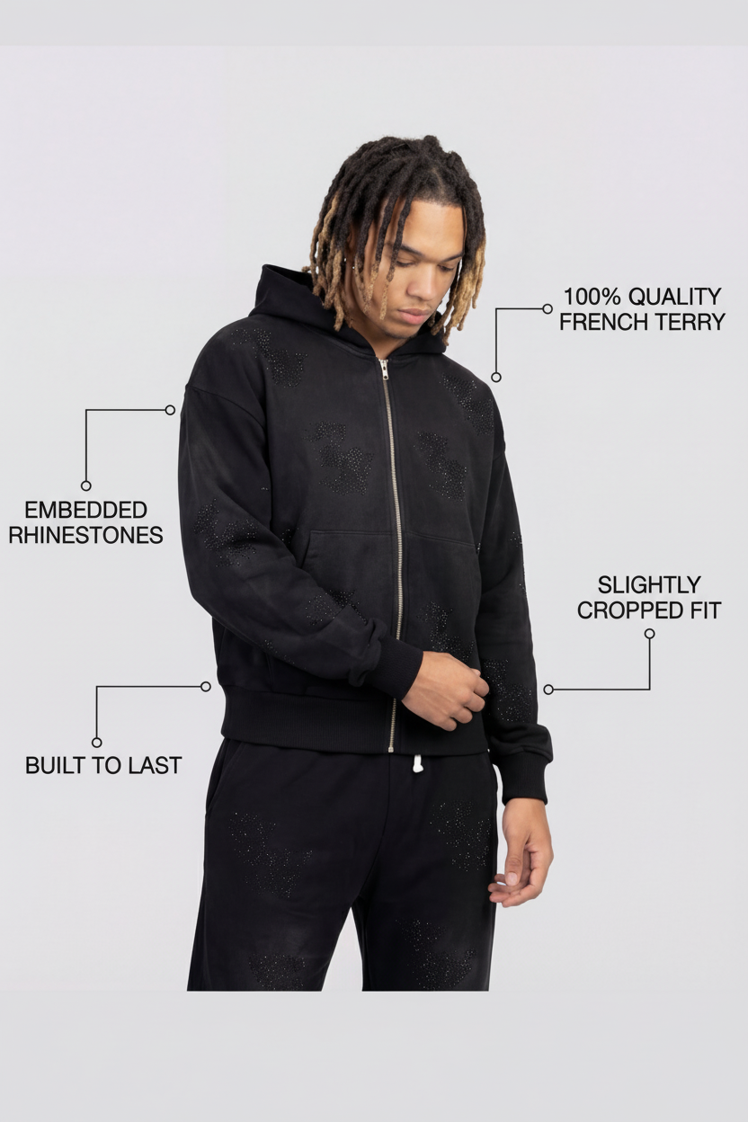 RHINESTONE LOGO ZIPUP